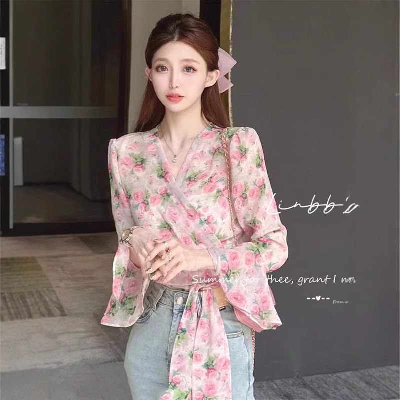 Japan Summer Clothing Women - Fashionable Printed Bow Irregular Bandage Floral
