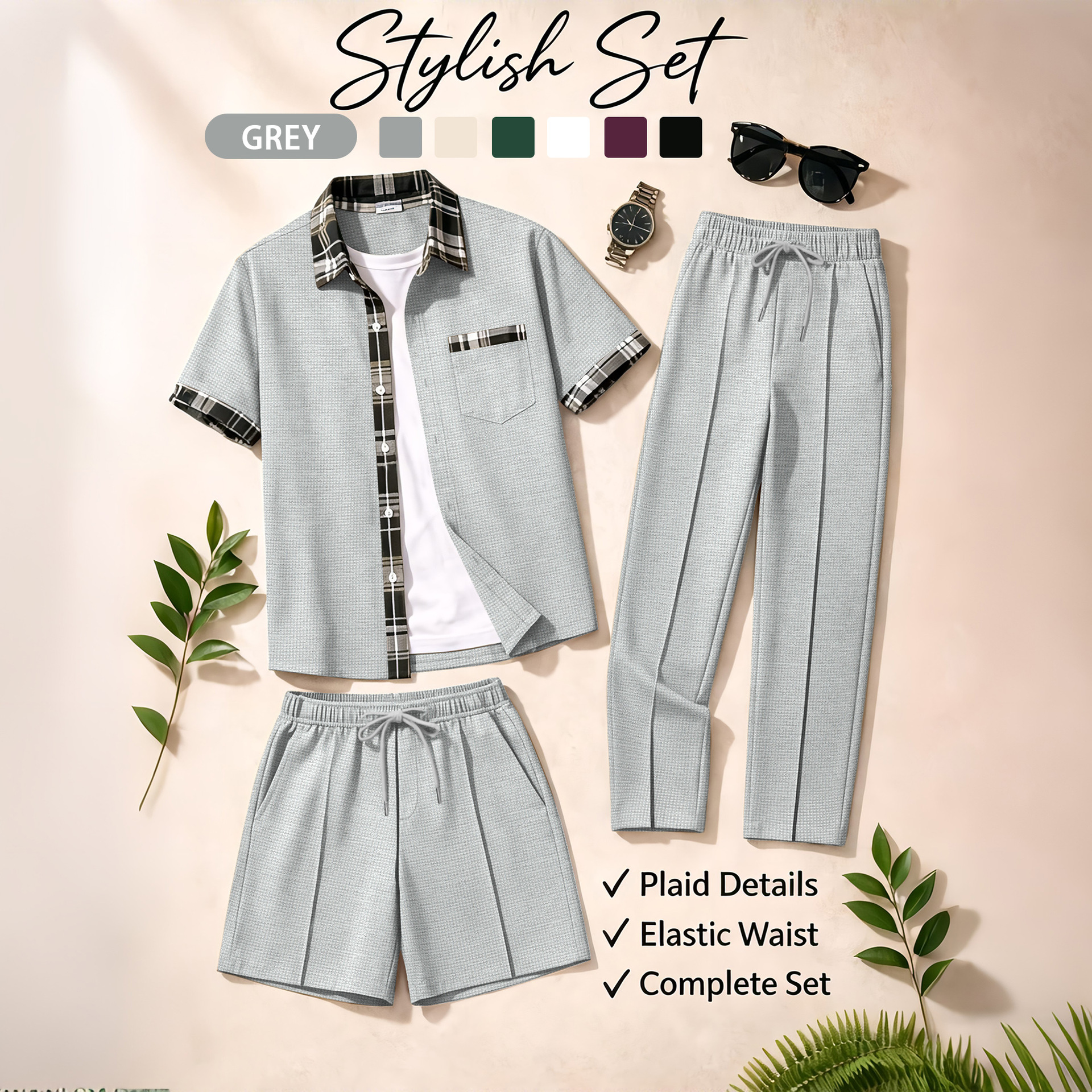 Summer Clothing Sets Men - Men's 3 Piece Waffle Knit Tracksuit