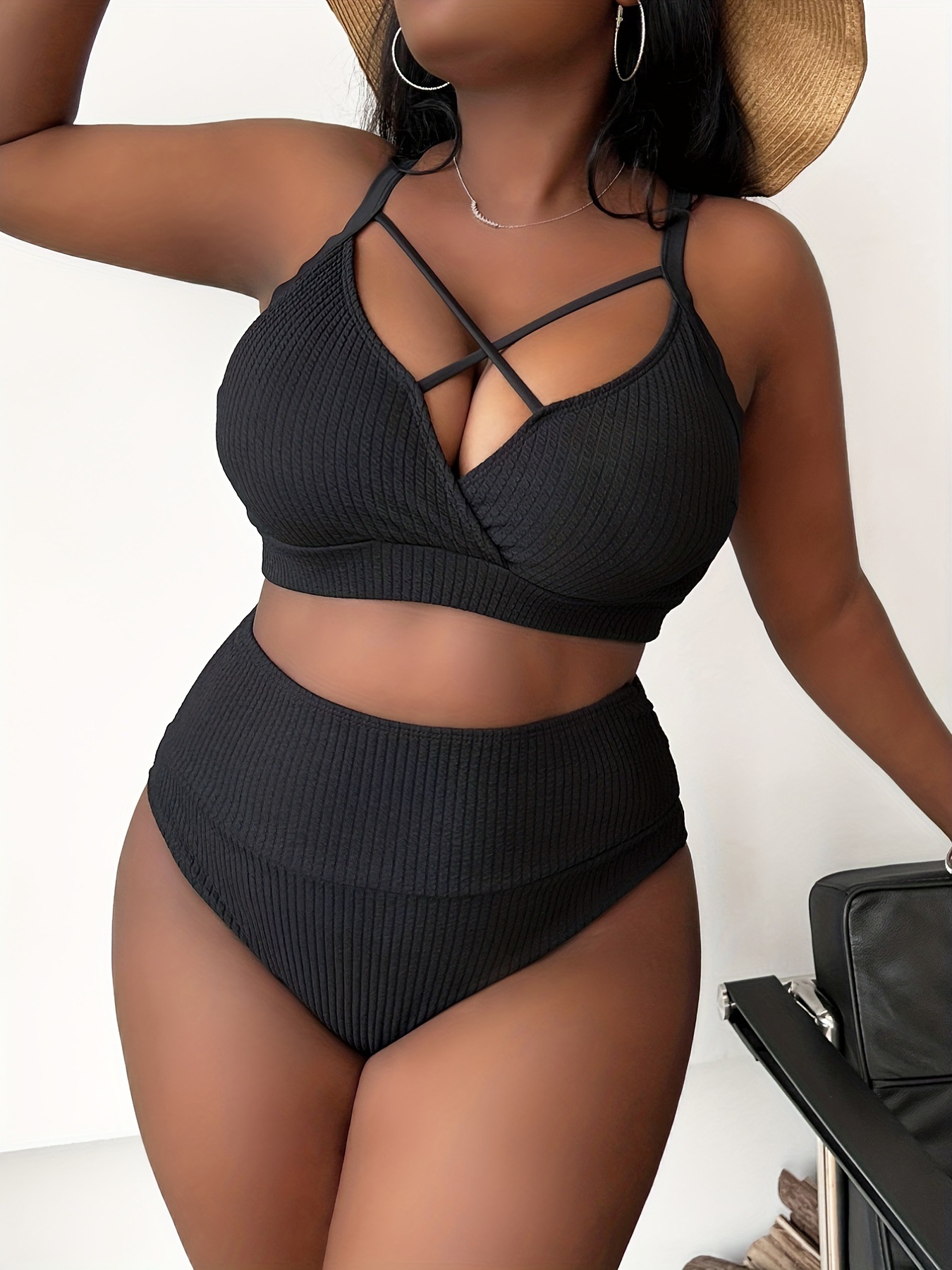Summer Alt Clothing - Plus Size Ribbed High Waist Bikini