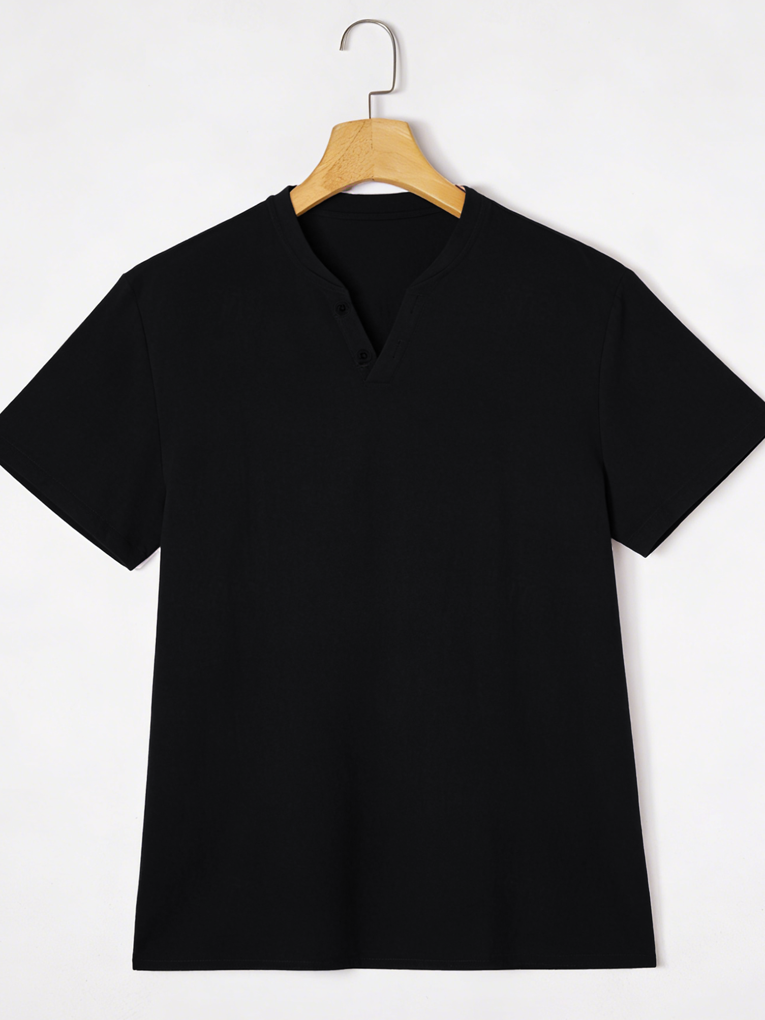 Elegant Black Henley Short-Sle - Summer Clothing Beach avis et prix