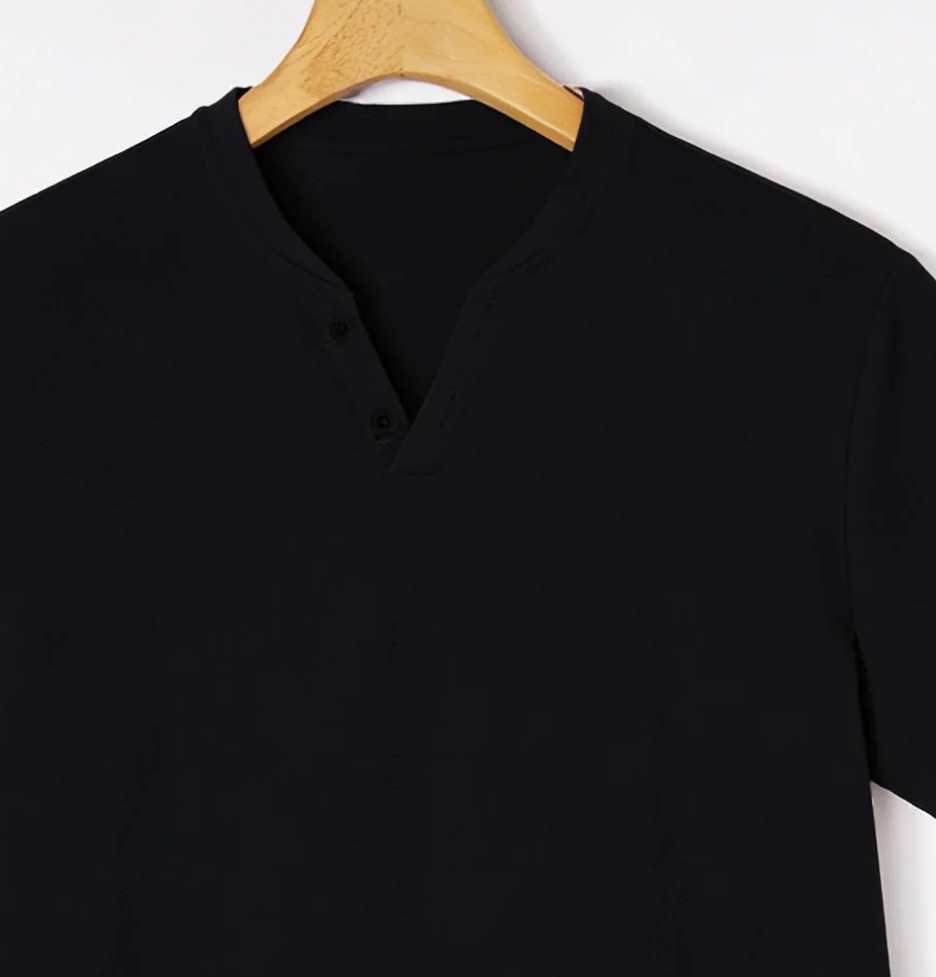 Elegant Black Henley Short-Sle - Summer Clothing Beach avis et prix