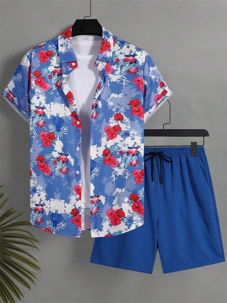 Men's Short-sleeved Shirt Set  - Summer Clothing Beach avis et prix