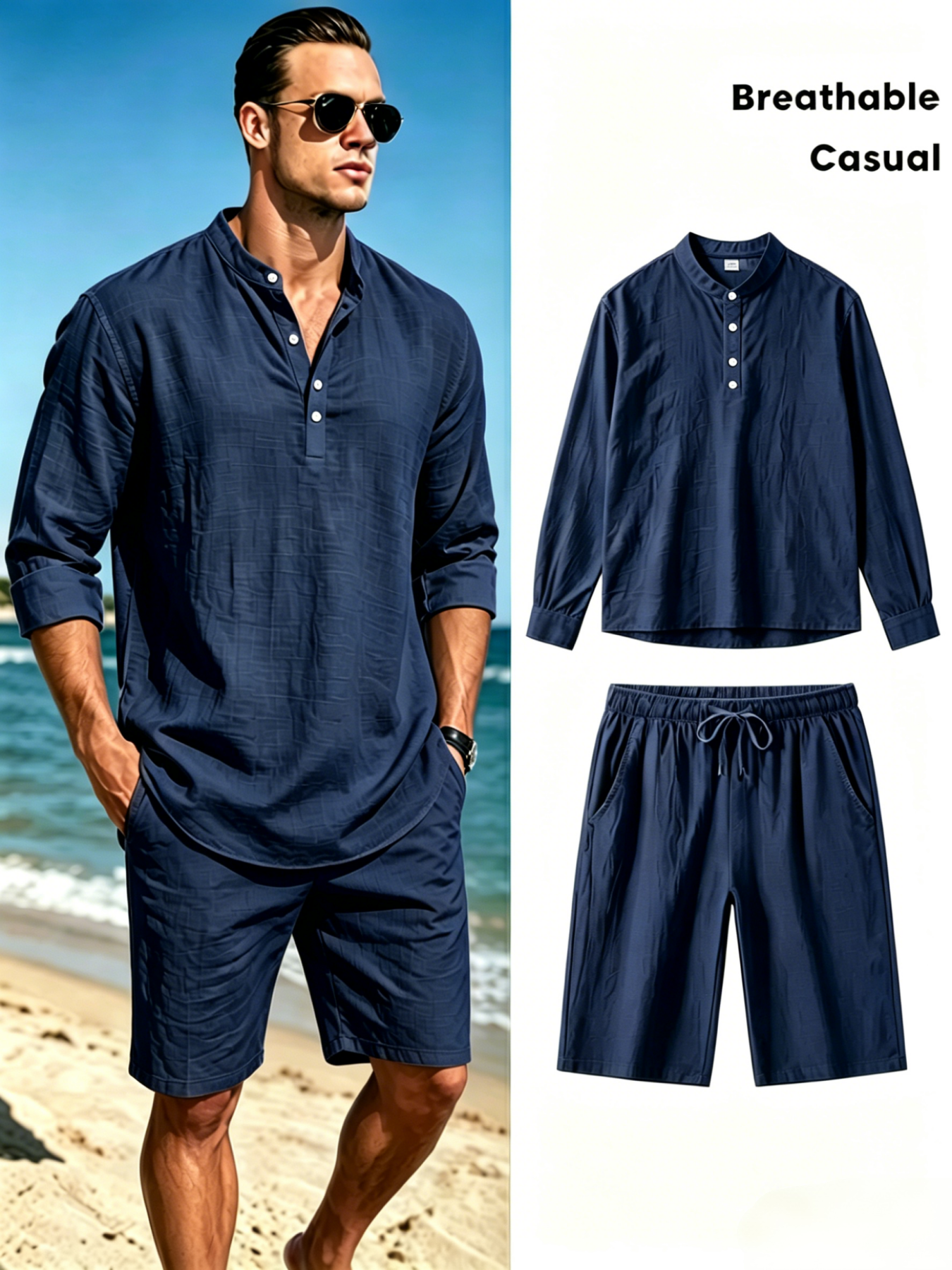 Men's Cotton Linen Henley Shir - Summer Outdoor Clothing avis et prix