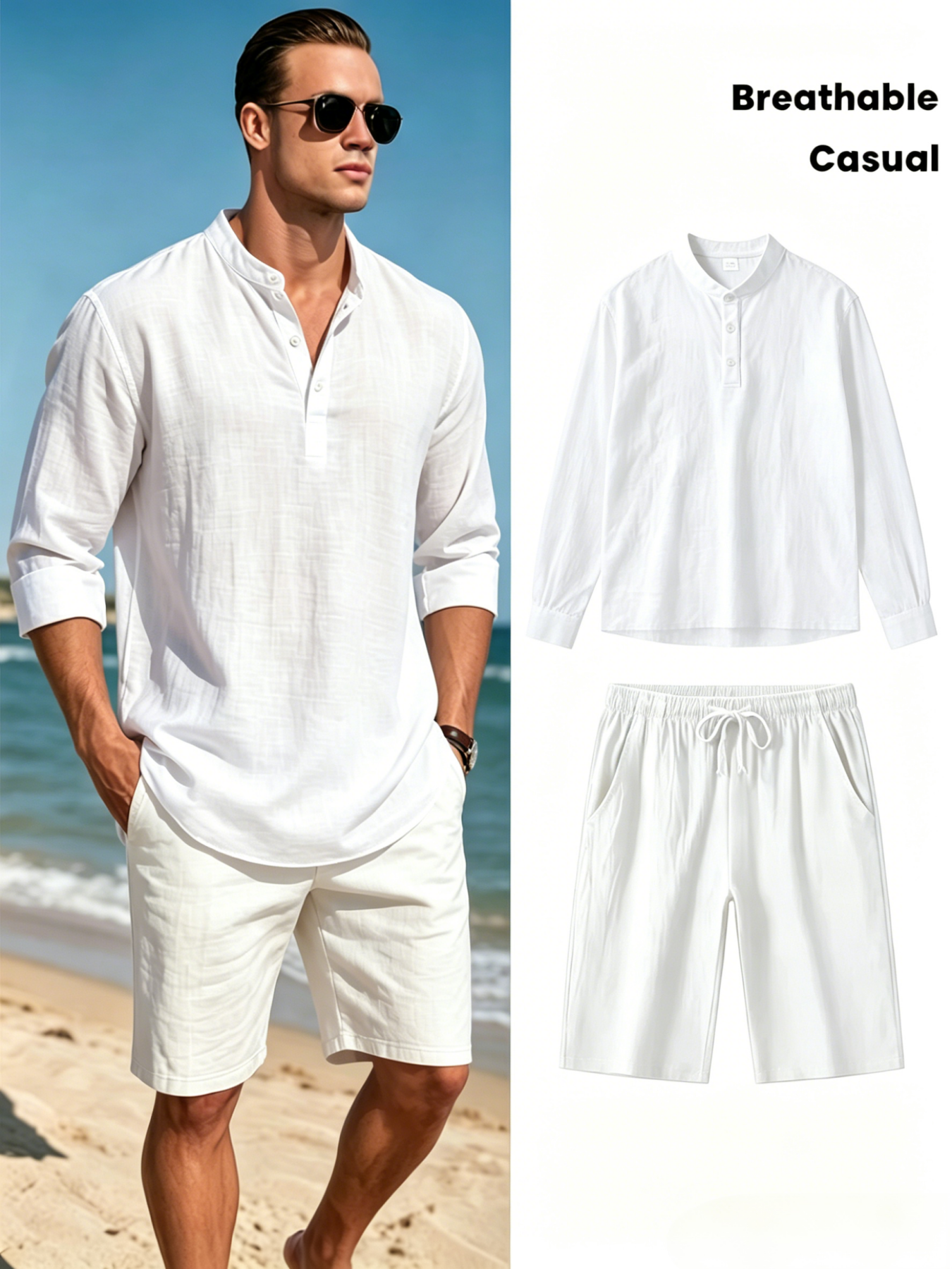 Men's Cotton Linen Henley Shir - Summer Outdoor Clothing avis et prix