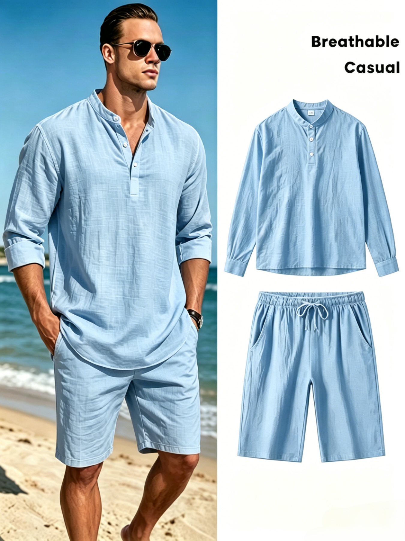 Men's Cotton Linen Henley Shir - Summer Outdoor Clothing avis et prix