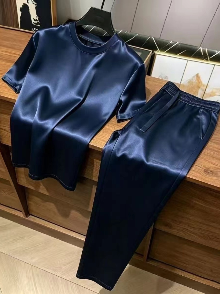 Glossy Acetate Ice Silk Short  - Summer Clothing Long Sleeve avis et prix