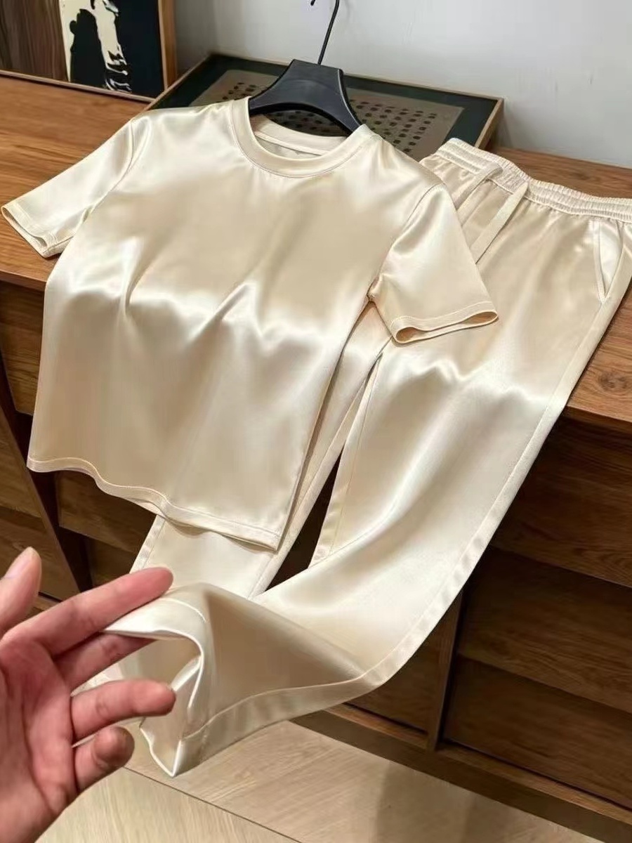 Glossy Acetate Ice Silk Short  - Summer Clothing Long Sleeve avis et prix