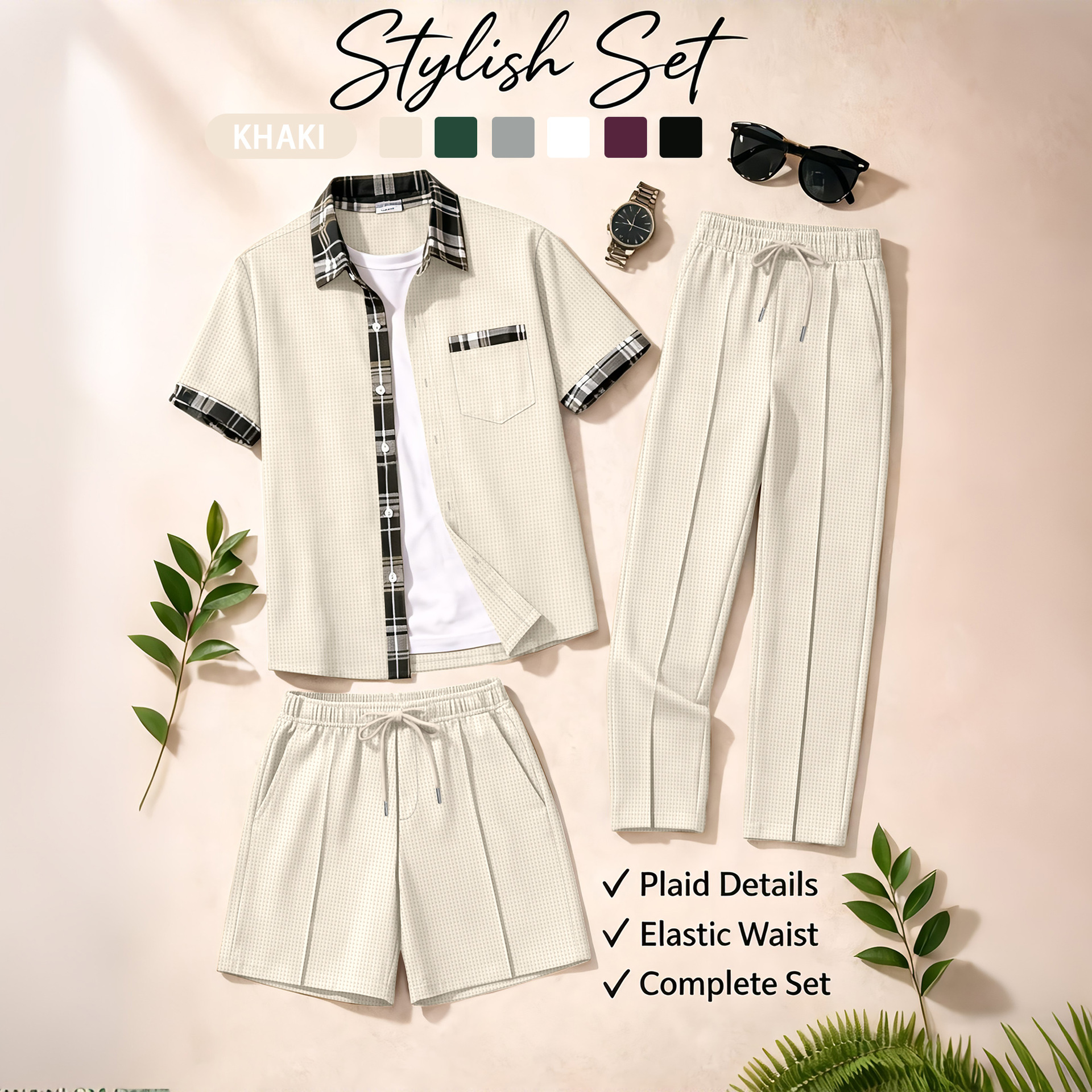 Men's 3 Piece Waffle Knit Trac - Summer Clothing Sets Men avis et prix