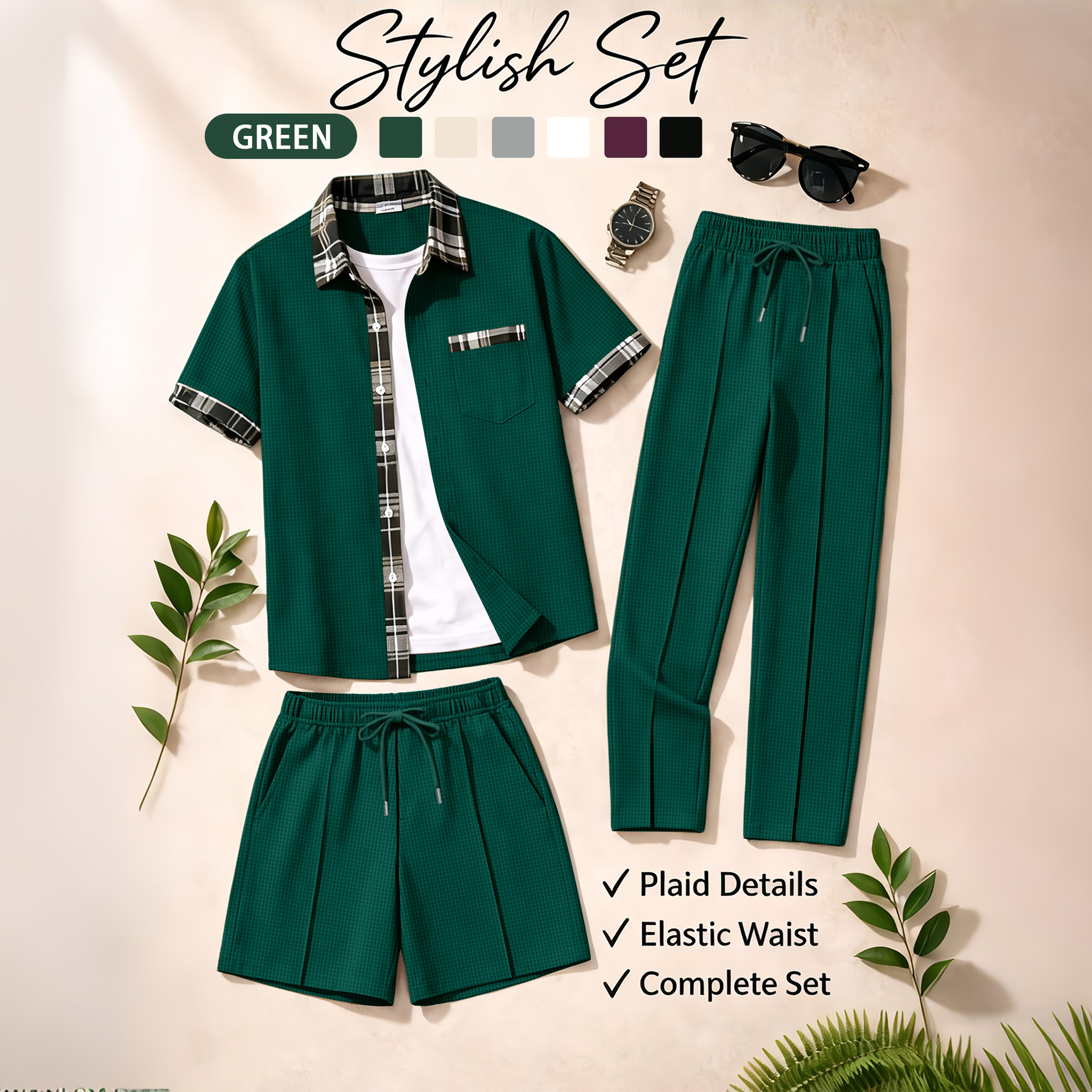 Men's 3 Piece Waffle Knit Trac - Summer Clothing Sets Men avis et prix