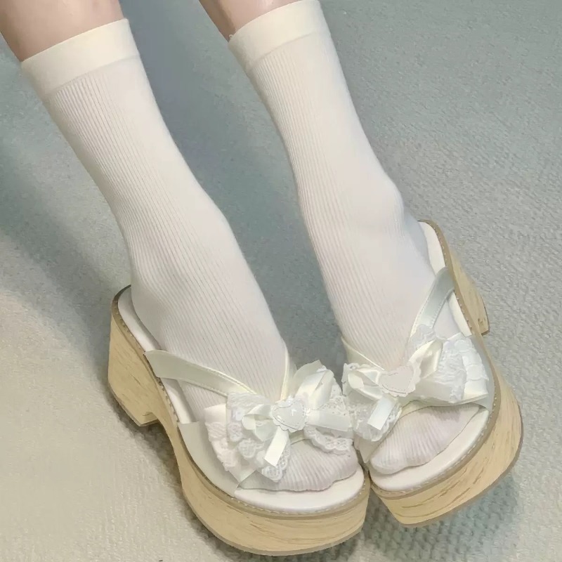 Sweet Bow Wood Grain Thick Bot - Summer Clothing For Petite Women avis et prix