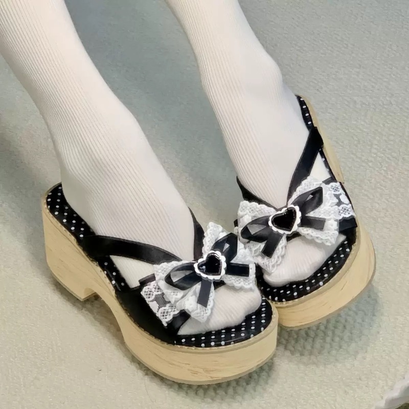 Sweet Bow Wood Grain Thick Bot - Summer Clothing For Petite Women avis et prix