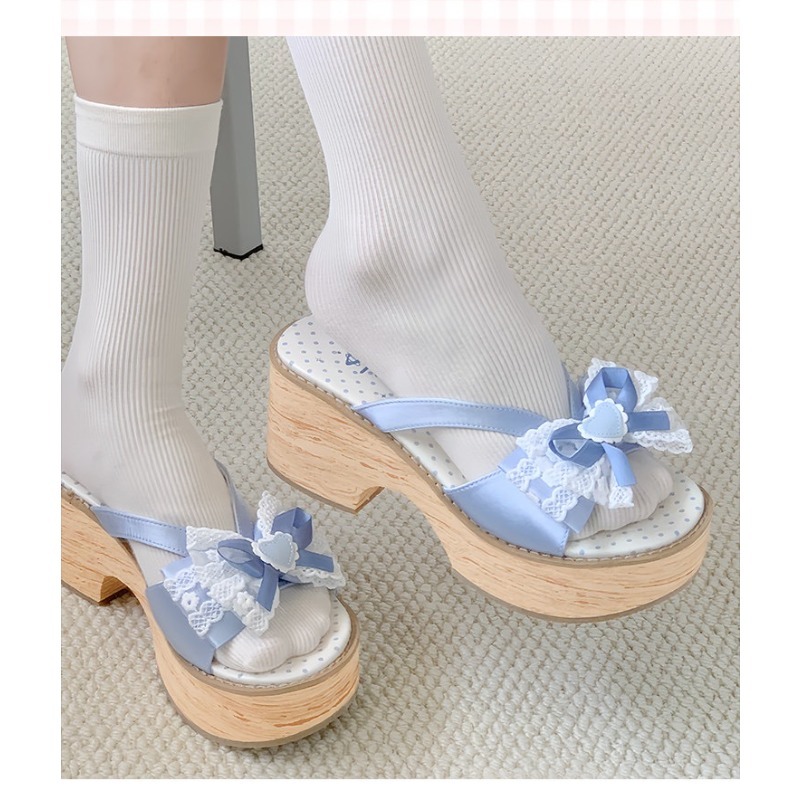 Sweet Bow Wood Grain Thick Bot - Summer Clothing For Petite Women avis et prix