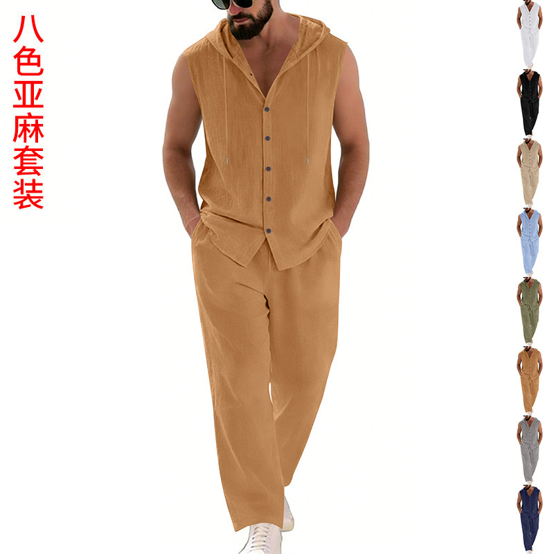 Men's Casual Linen Suit Hooded - Summer Outdoor Clothing avis et prix