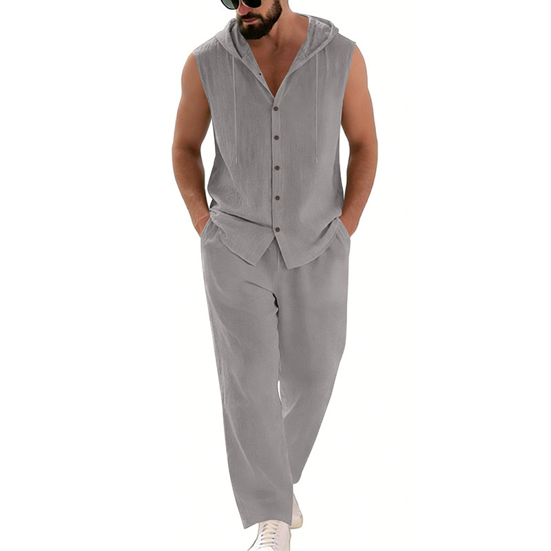 Men's Casual Linen Suit Hooded - Summer Outdoor Clothing avis et prix