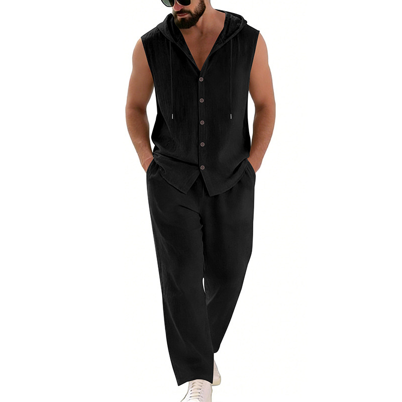 Men's Casual Linen Suit Hooded - Summer Outdoor Clothing avis et prix
