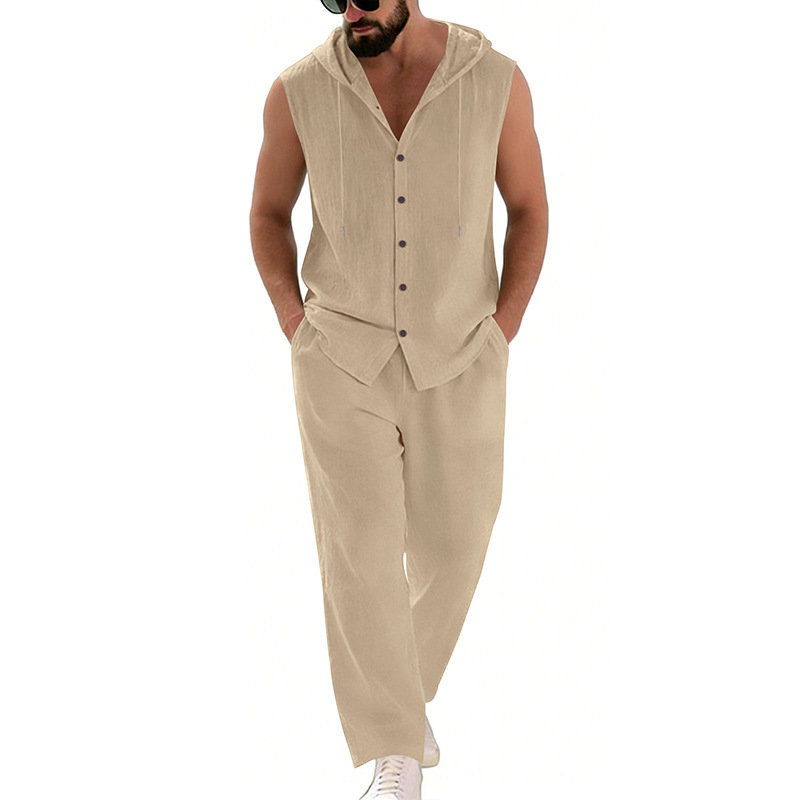 Men's Casual Linen Suit Hooded - Summer Outdoor Clothing avis et prix