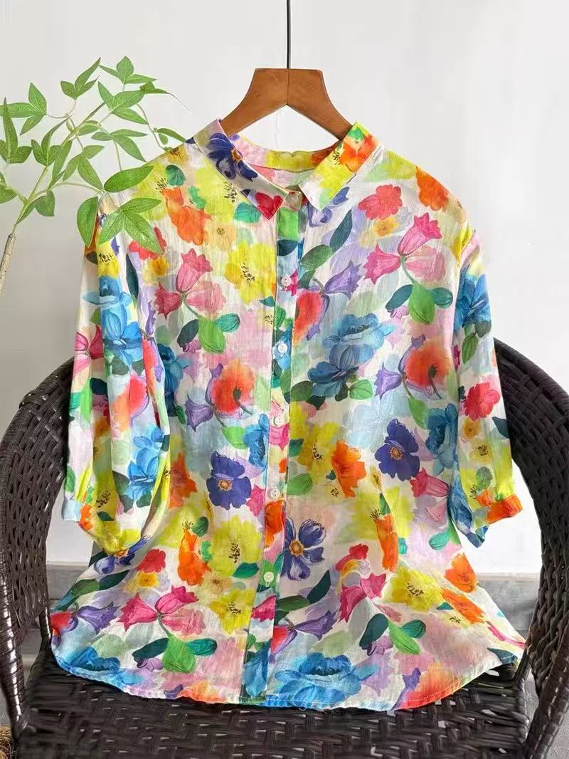 2026 Pure Ramie Print Shirt Wo - Japan Summer Clothing Women avis et prix