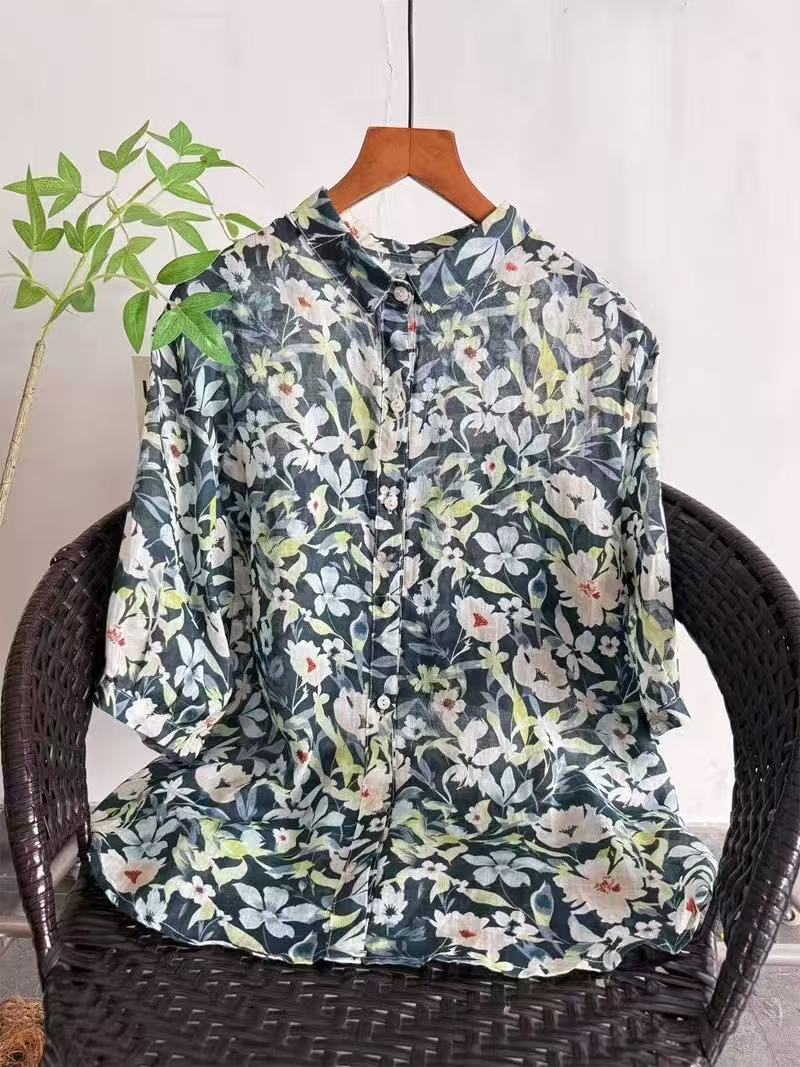 2026 Pure Ramie Print Shirt Wo - Japan Summer Clothing Women avis et prix