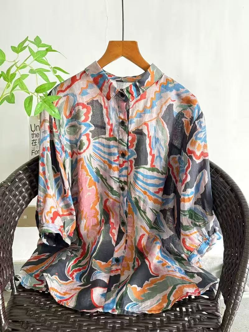2026 Pure Ramie Print Shirt Wo - Japan Summer Clothing Women avis et prix
